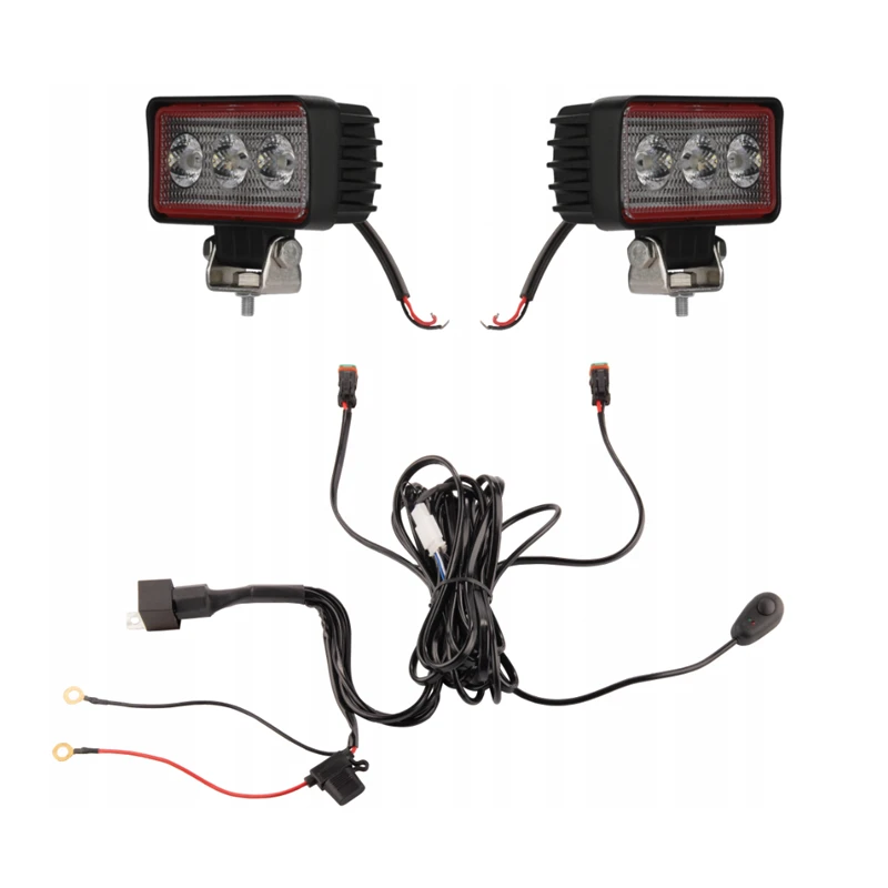 Zwei LED Arbeitsscheinwerfer 664 LM 7,1W, Anzahl der LED-Dioden: 3, licht: zerstreut. Im Set mit Kabelbaum