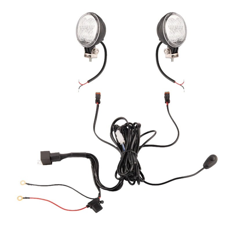Zwei LED Arbeitsscheinwerfer 700 LM 14W, Anzahl der LED-Dioden: 4, licht: zerstreut. Im Set mit Kabelbaum