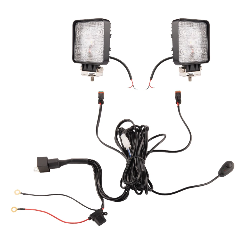 Zwei LED Arbeitsscheinwerfer 500 LM 14W, Anzahl der LED-Dioden: 5, licht: zerstreut. Im Set mit Kabelbaum