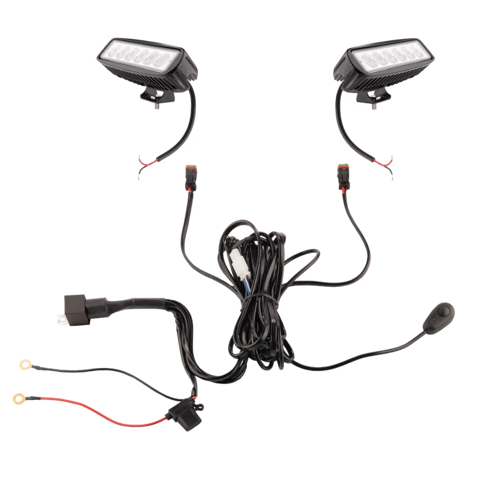 Zwei LED Arbeitsscheinwerfer 1680 LM 18W, Anzahl der LED-Dioden: 6, licht: zerstreut. Im Set mit Kabelbaum