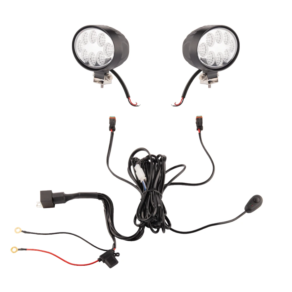 Zwei LED Arbeitsscheinwerfer 1920 LM 24W, Anzahl der LED-Dioden: 8, licht: zerstreut. Im Set mit Kabelbaum