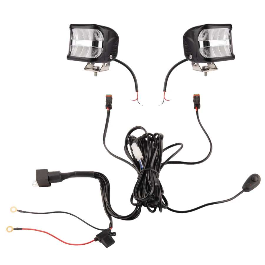 Zwei LED Arbeitsscheinwerfer 1608 LM 27W, Anzahl der LED-Dioden: 8, licht: zerstreut. Im Set mit Kabelbaum
