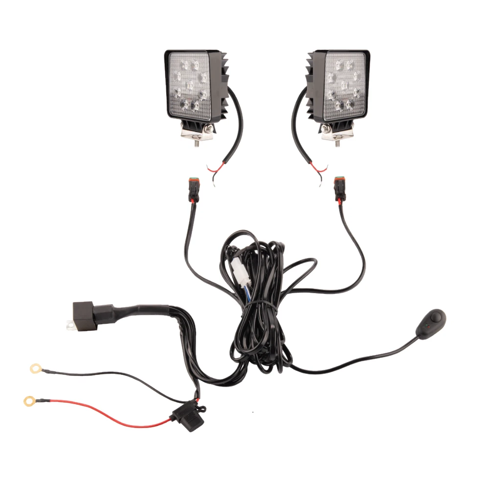 Zwei LED Arbeitsscheinwerfer 1430 LM 24W, Anzahl der LED-Dioden: 9, licht: fokussiert. Im Set mit Kabelbaum