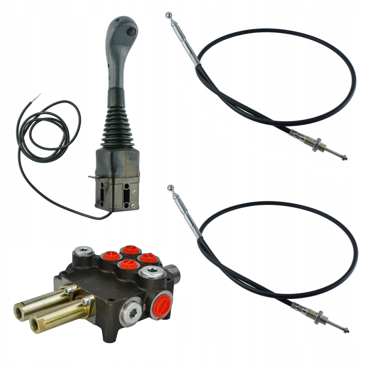 Handsteuerventil 80L/min 2-Fach 1xDW 1xDW mit Schwimmstellung + Joystick 1 Knopf + 2x Bowdenzüge