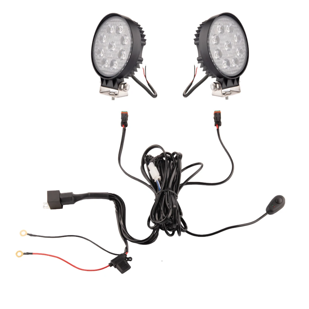 Zwei LED Arbeitsscheinwerfer 1430 LM 24W, Anzahl der LED-Dioden: 9, licht: zerstreut. Im Set mit Kabelbaum