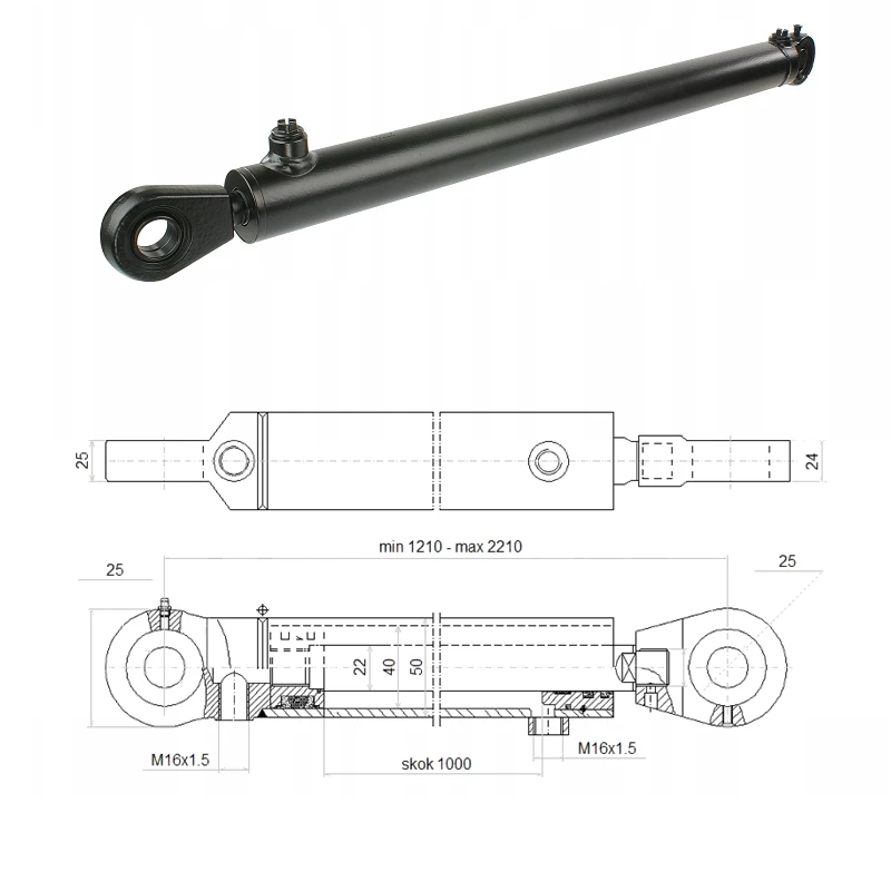 Hydraulikzylinder doppeltwirkend CJ2F-40/22/1000 mit Gelenkaugen 25 mm