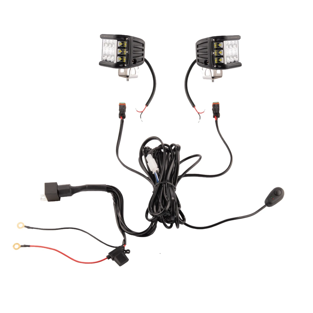 Zwei LED Arbeitsscheinwerfer 1380LM 22,5W, Anzahl der LED-Dioden: 9, licht: zerstreut. Im Set mit Kabelbaum