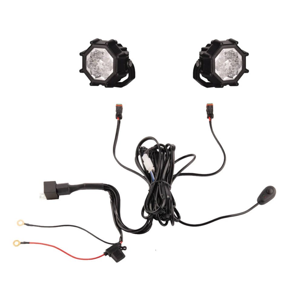 Zwei LED Arbeitsscheinwerfer 1800 LM 20W, Anzahl der LED-Dioden: 6, licht: zerstreut. Im Set mit Kabelbaum