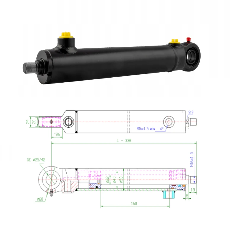 Hydraulikzylinder doppeltwirkend CJ2F-40/22/160 mit Gelenkauge 25 mm