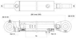 Hydraulikzylinder doppeltwirkend CJ2F-40/22/70 mit Gelenkaugen 25mm