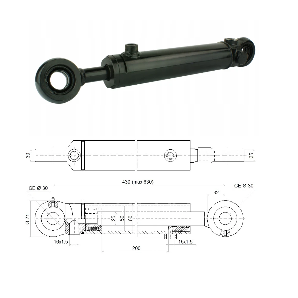 Hydraulikzylinder doppeltwirkend CJ2F-50/25/200 mit Gelenkaugen 30mm