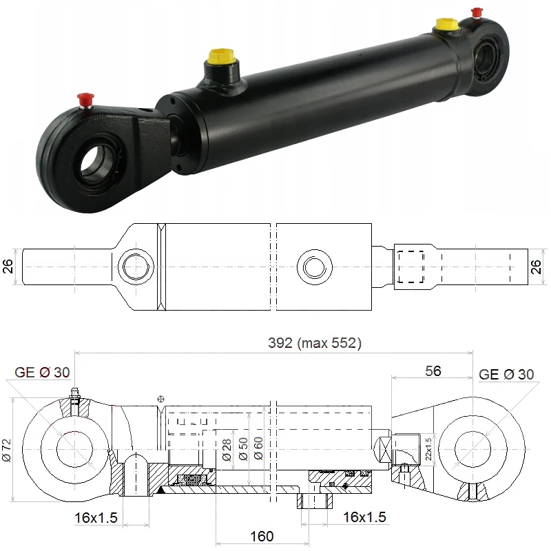 Hydraulikzylinder doppeltwirkend CJ2F-50/28/160 mit Gelenkaugen 30mm