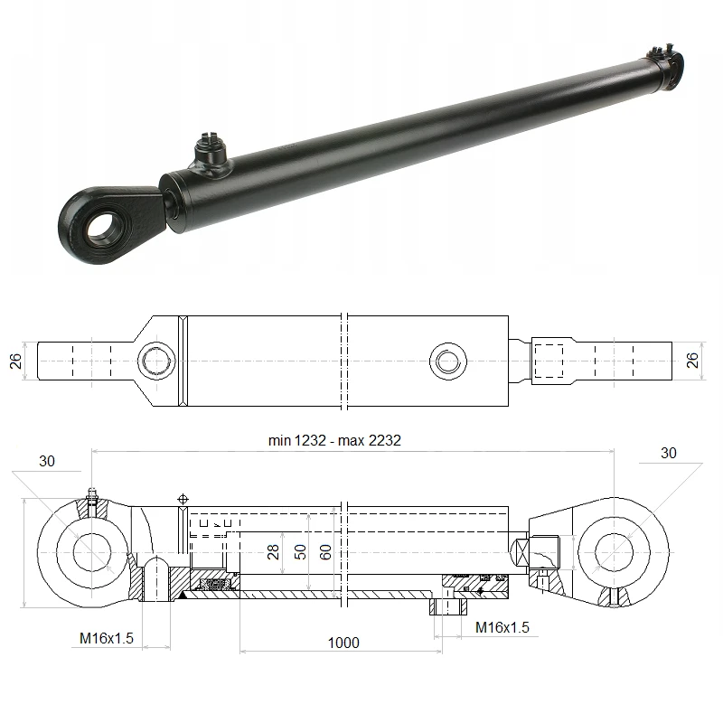 Hydraulikzylinder doppeltwirkend CJ2F-50/28/1000 mit Gelenkaugen 30 mm