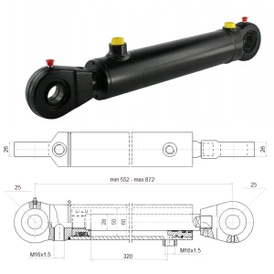 Hydraulikzylinder doppeltwirkend CJ2F-50/28/320 mit Gelenkaugen 25 mm  
