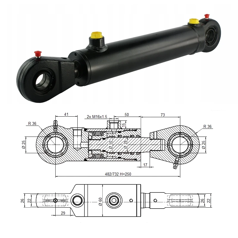 Hydraulikzylinder doppeltwirkend CJ2F-50/28/250 mit Gelenkaugen 25 mm
