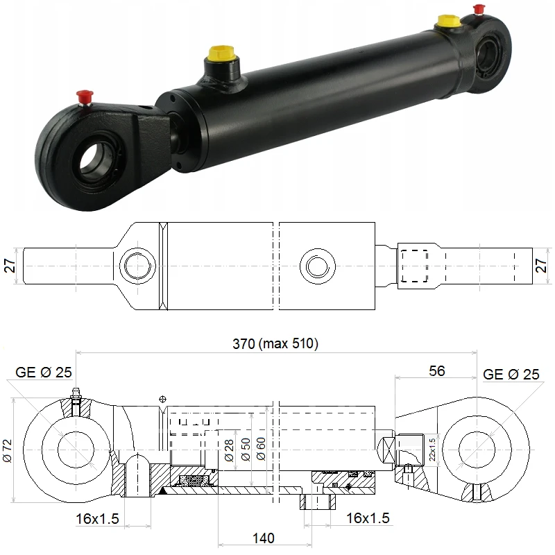 Hydraulikzylinder doppeltwirkend CJ2F-50/28/140 mit Gelenkaugen 25 mm