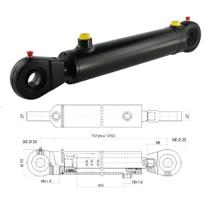 Hydraulikzylinder doppeltwirkend CJ2F-50/28/500 mit Gelenkaugen 25mm