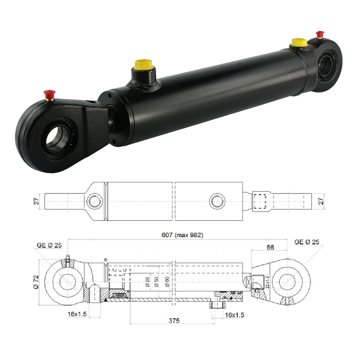 Hydraulikzylinder doppeltwirkend CJ2F-50/28/375 mit Gelenkaugen 25mm