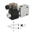 Sitzventil 2/2-Wege Innengewinde: 3/8" Max. Durchfluß: 40L/min Max. Betriebsdruck: 350bar Spannung: 12V gesperrte Stellung TD3