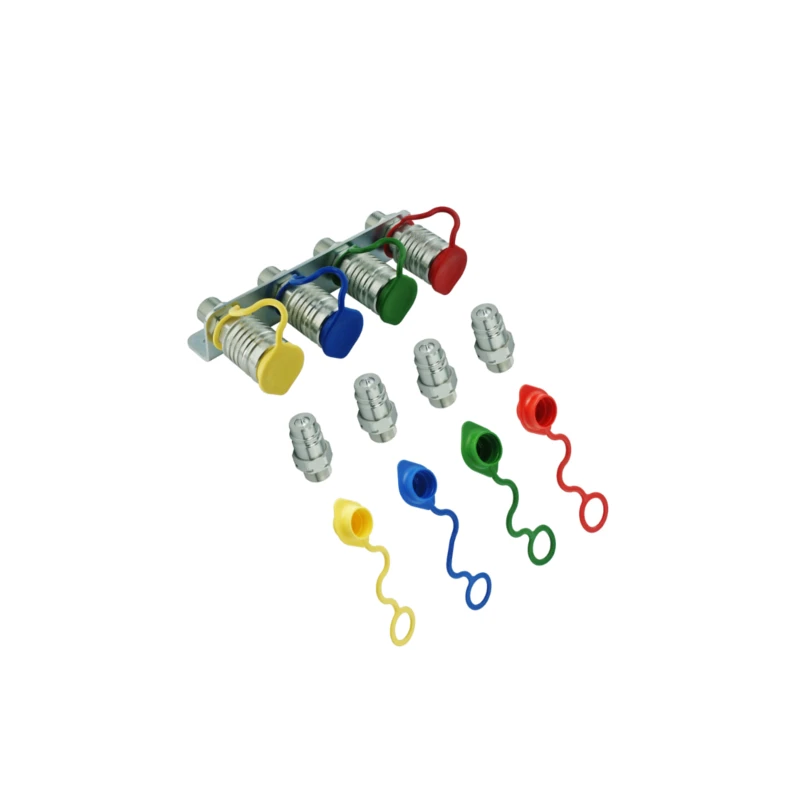 Set Steckkupplungen, Halter + 4x Kupplungsdose + 4x Kupplungsstecker + 4x Staubstecker + 4x Staubkappe Außengewinde - nach Auswahl (M18x1,5; M22x1,5)