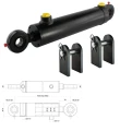 Hydraulikzylinder doppeltwirkend CJ2F 63/32/200 mit Gelenkaugen 25mm + Befestigung