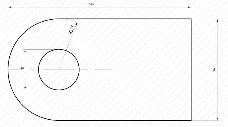 Diagramm Schweißbare Öse mit 30mm Stiftloch zur Befestigung des Antriebs am Rahmen