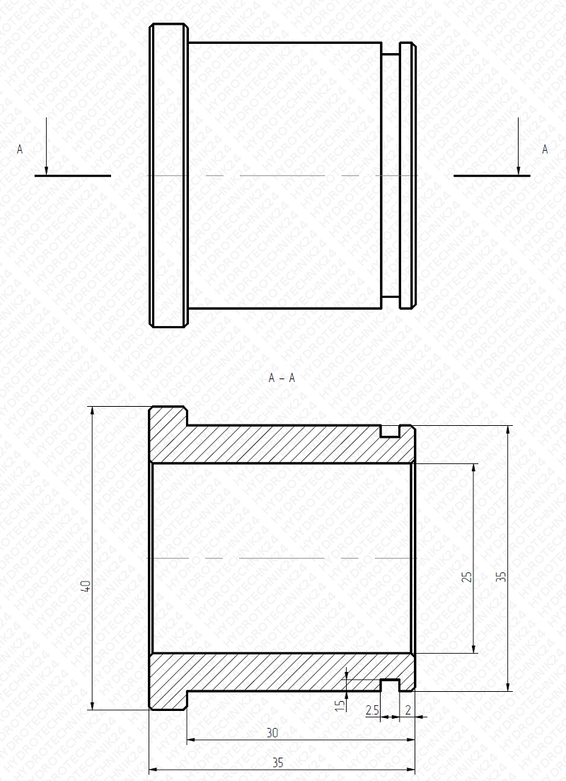 Diagramm Reduzierhülse von 35mm auf 25mm Dicke des Betätigerstiftes